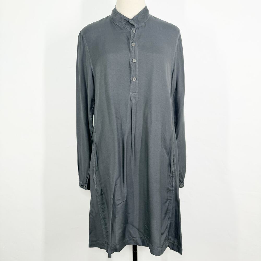 CP Shades Button Front Tunic Dress Gray Silk Lagenlook Minimalist Work Size S